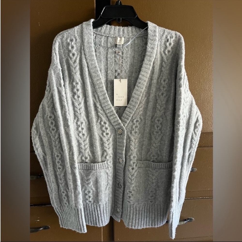 Women's a new day knit sweater cardigan grey XS NWT
